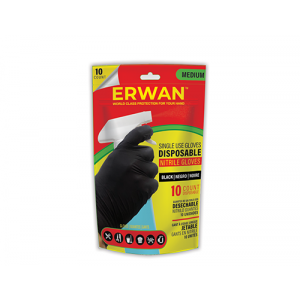 ERWAN™ Nitrile Premium Protection Examination Gloves, 10 Pieces, Black